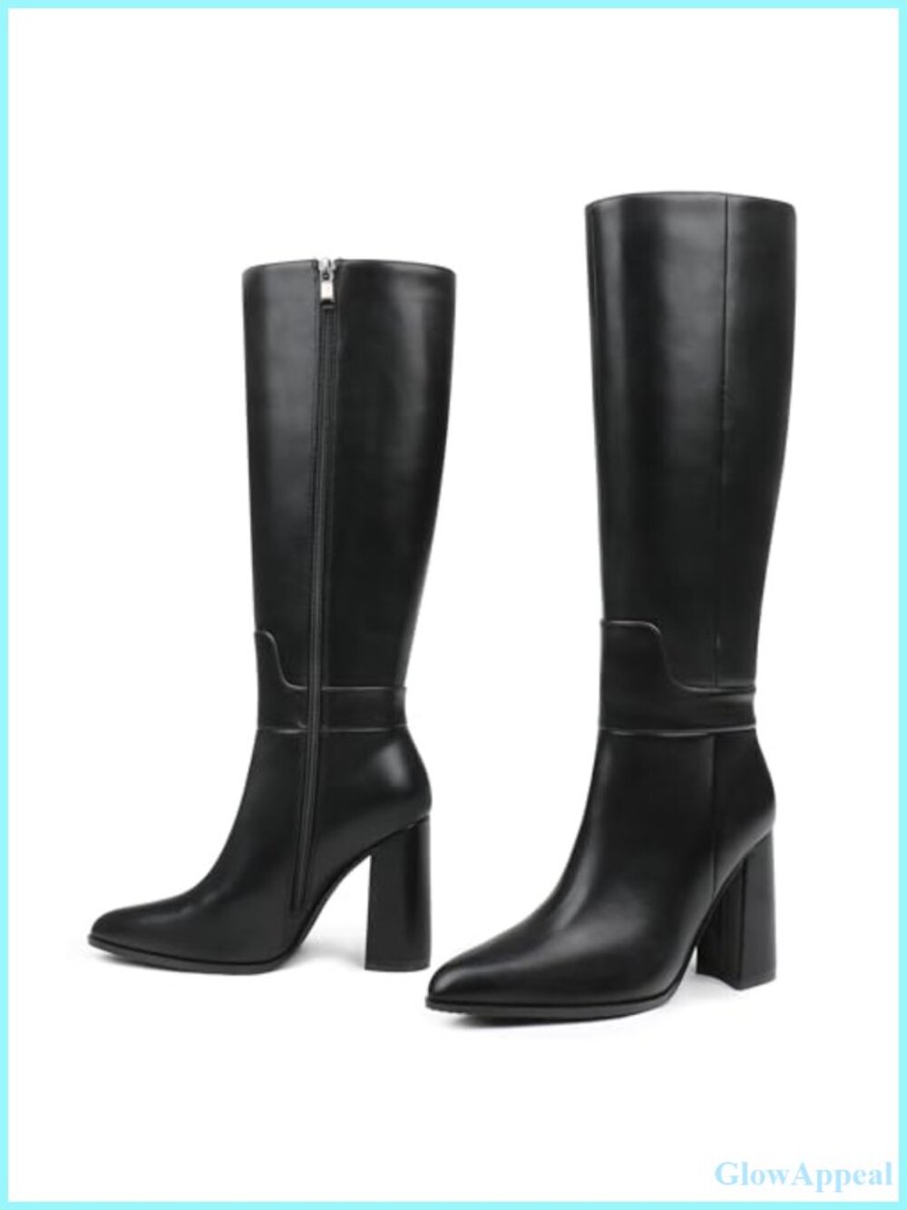 Womens Knee High Pointed Toe Block Heel Tall Boots Faux Fur Lined